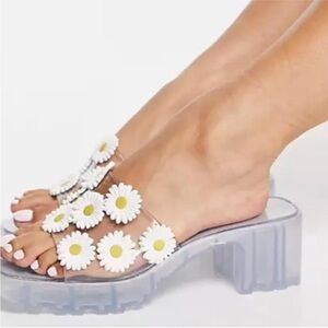ASOS Design Clear Jelly Platform Sandals Daisy Accents **please see description